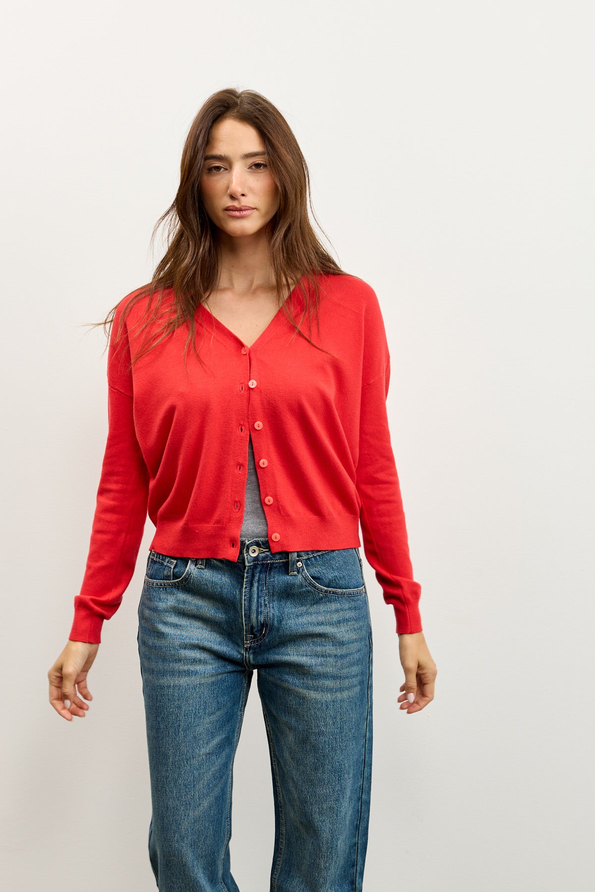 קרדיגן סריג דק אדום