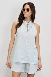 חולצת פשתן כותנה קולר תכלת