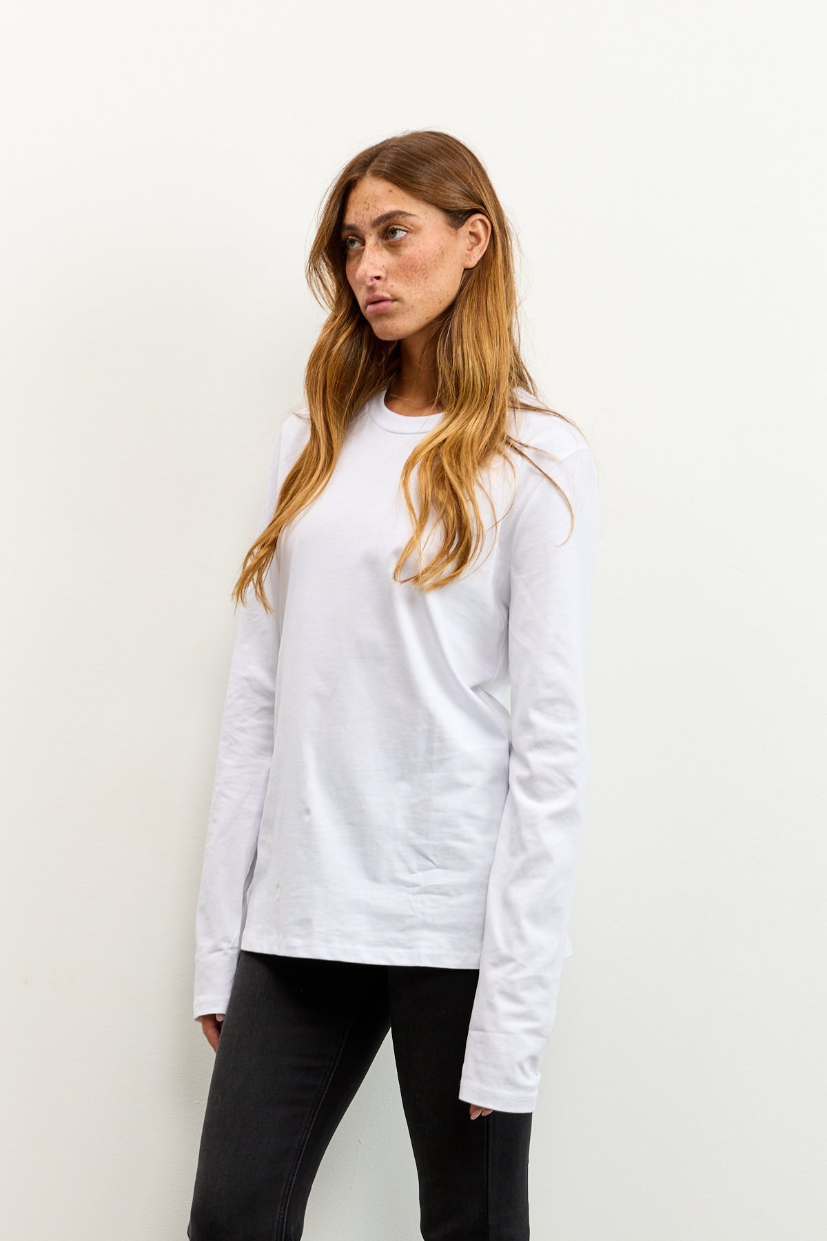 טי שירט ניקי כותנה עם שרוולים ארוכים לומינה לבן