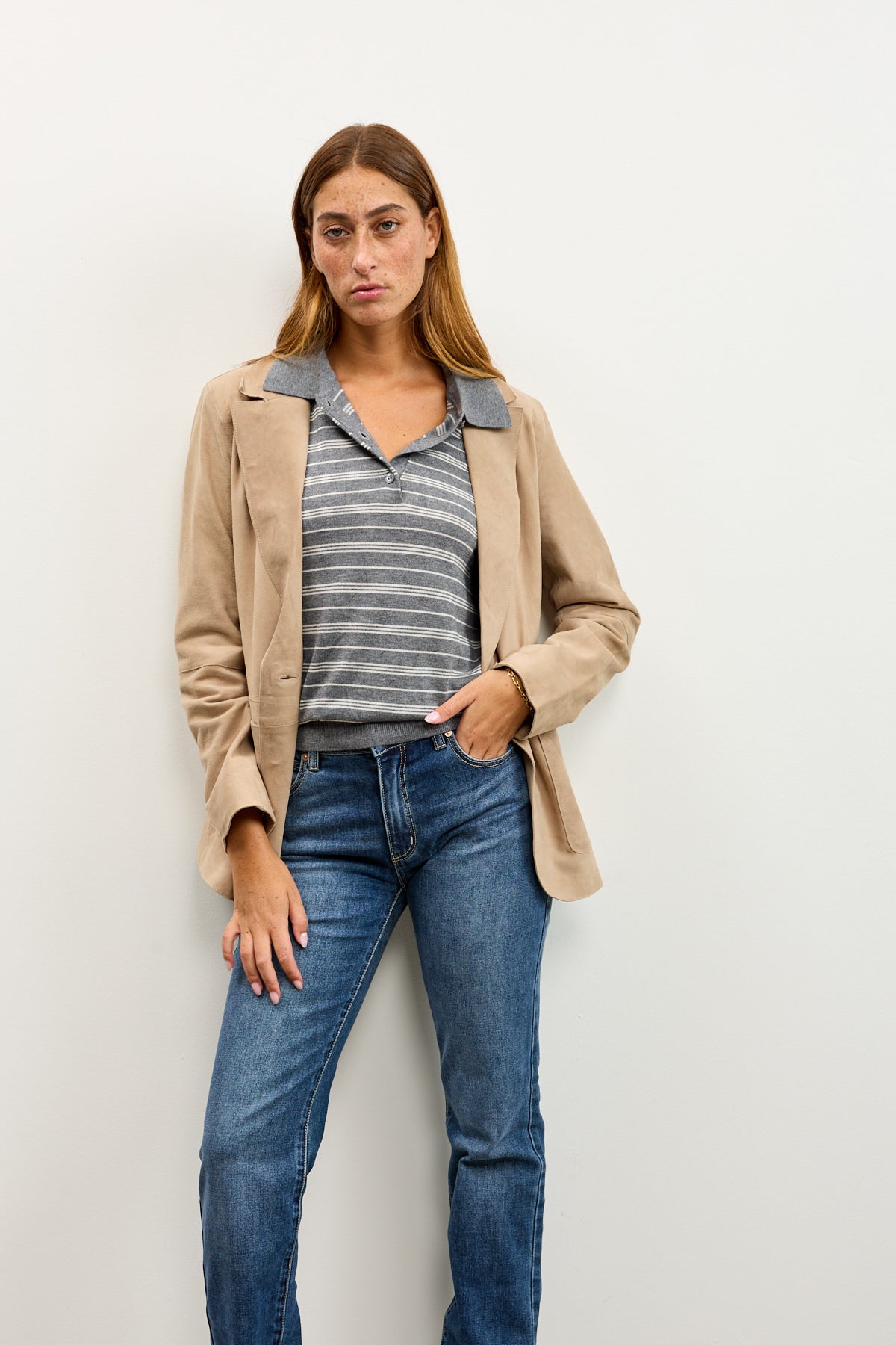 סריג פולו פסים אפור