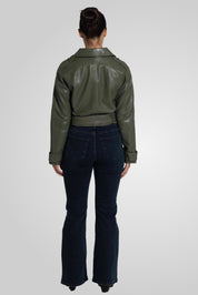 מעיל עור ירוק  ROMIE CROPPED TRENCH BIKER