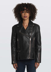 מעיל עור שחור‏ HARPER JACKET BLACK STONE