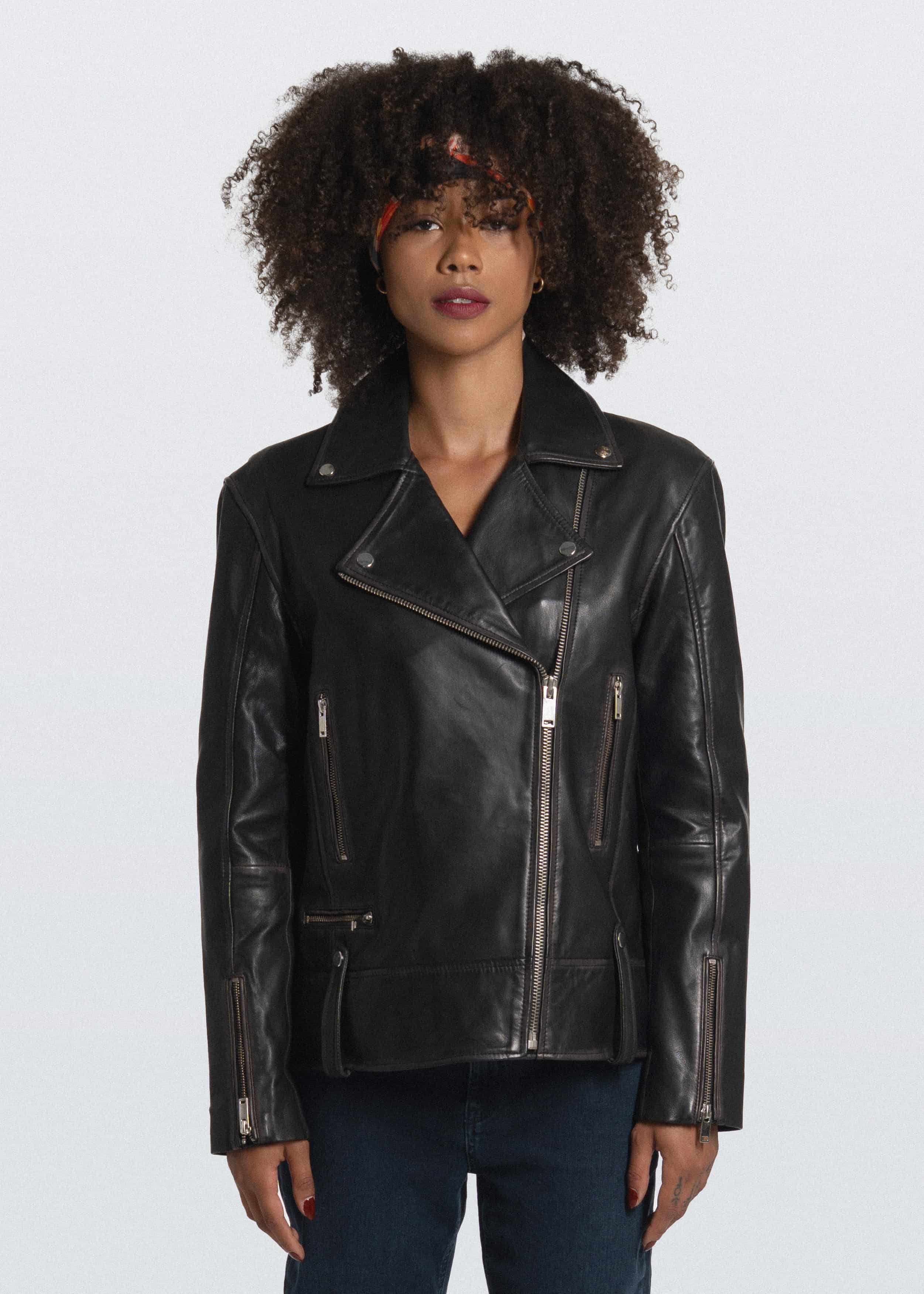 מעיל עור שחור‏ HARPER JACKET BLACK STONE