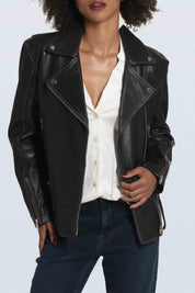 מעיל עור שחור‏ HARPER JACKET BLACK STONE