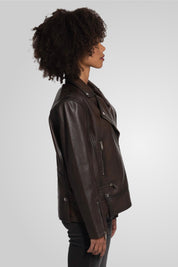‎מעיל עור חום HARPER OVERSIZED BOYFRIEND JACKET
