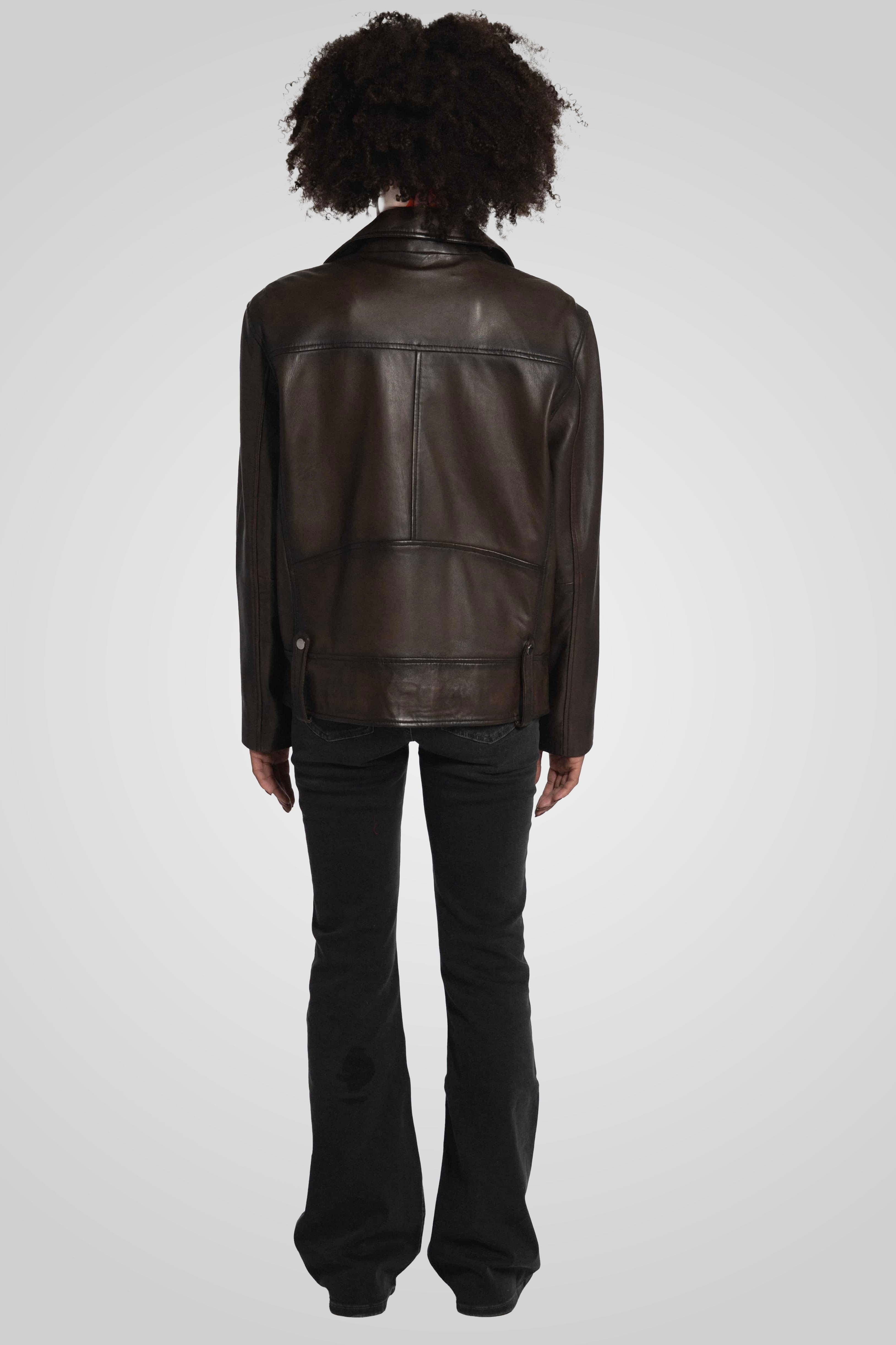 ‎מעיל עור חום HARPER OVERSIZED BOYFRIEND JACKET