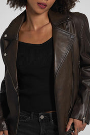 ‎מעיל עור חום HARPER OVERSIZED BOYFRIEND JACKET