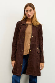 מעיל עור זמש חום EVI KNEE LENGTH SUEDE TRENCH