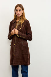 מעיל עור זמש חום EVI KNEE LENGTH SUEDE TRENCH