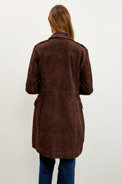 מעיל עור זמש חום EVI KNEE LENGTH SUEDE TRENCH