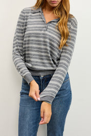 סריג פולו פסים אפור