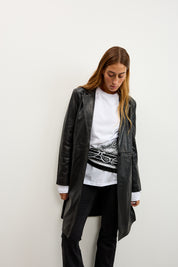 מעיל עור טרנץ׳ MELINDA OVERSIZE KNEE LENGTH LEATHER BLAZER