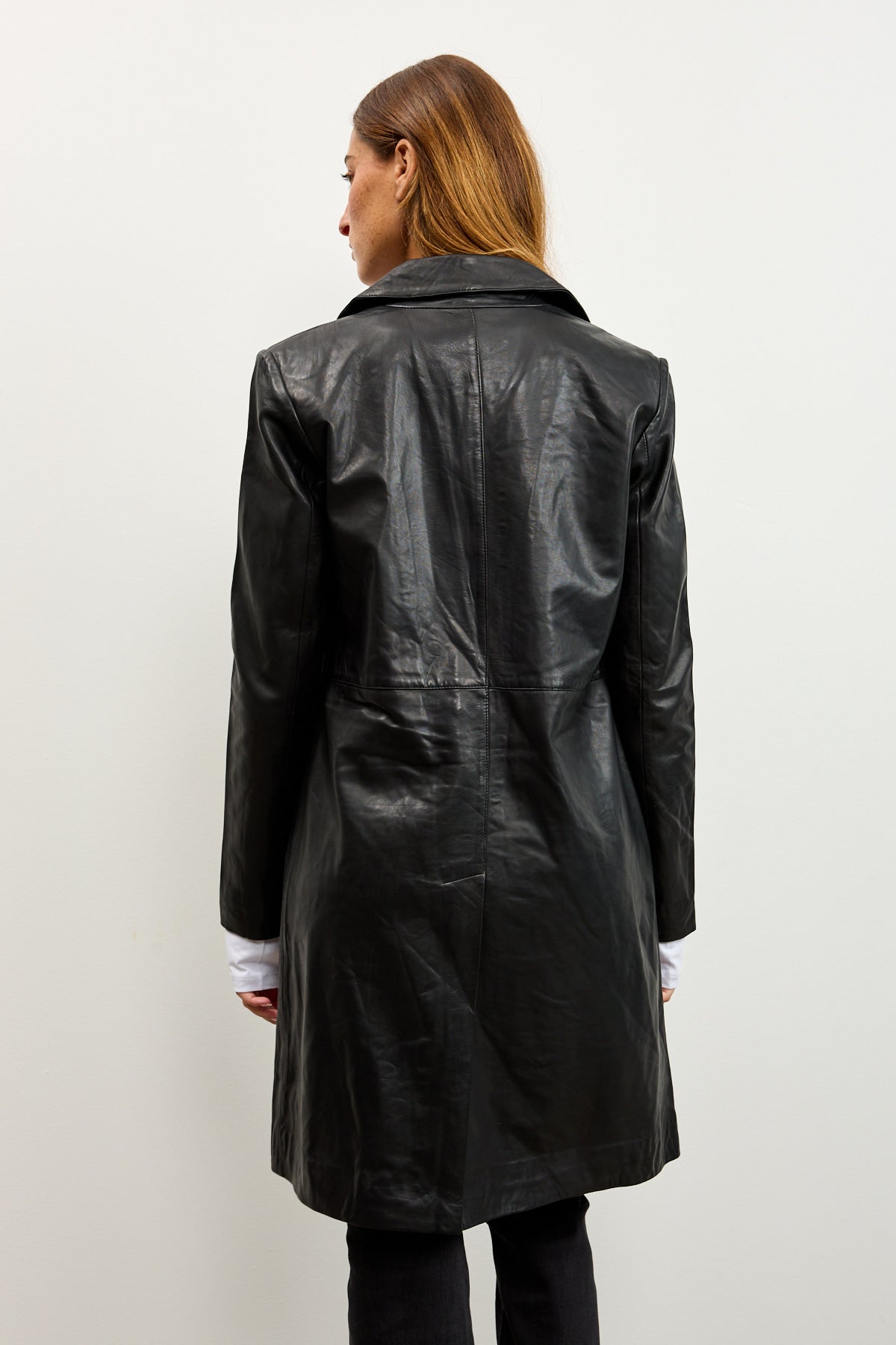 מעיל עור טרנץ׳ MELINDA OVERSIZE KNEE LENGTH LEATHER BLAZER