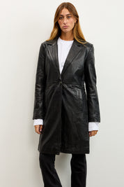 מעיל עור טרנץ׳ MELINDA OVERSIZE KNEE LENGTH LEATHER BLAZER