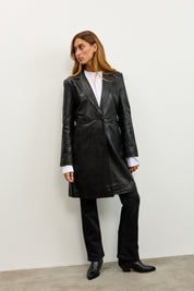 מעיל עור טרנץ׳ MELINDA OVERSIZE KNEE LENGTH LEATHER BLAZER