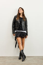 מעיל עור מתכוונן שחור AUGUSTINE ADJUSTABLE LEATHER BIKER