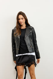 מעיל עור מתכוונן שחור AUGUSTINE ADJUSTABLE LEATHER BIKER