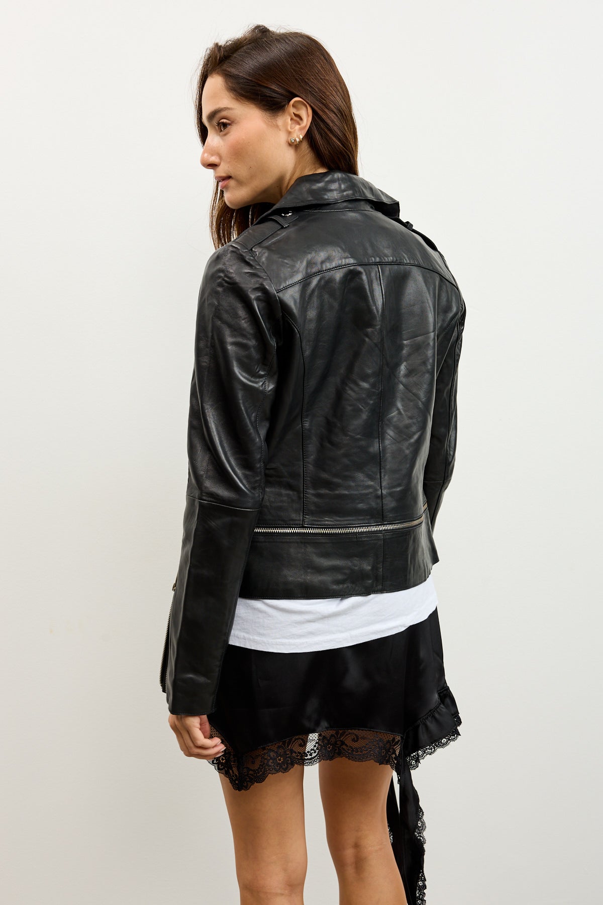 מעיל עור מתכוונן שחור AUGUSTINE ADJUSTABLE LEATHER BIKER