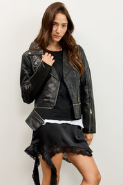 מעיל עור מתכוונן שחור AUGUSTINE ADJUSTABLE LEATHER BIKER