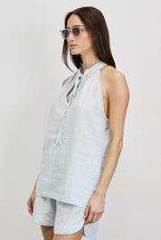 חולצת פשתן כותנה קולר תכלת