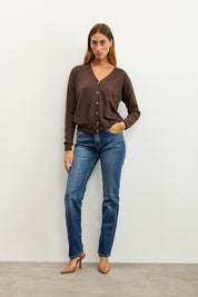 קרדיגן סריג דק חום