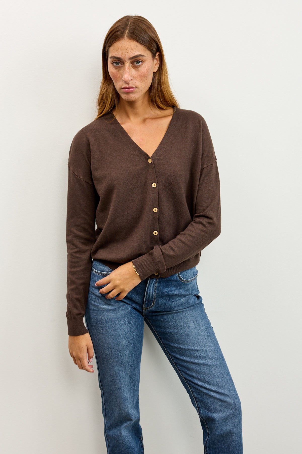 קרדיגן סריג דק חום