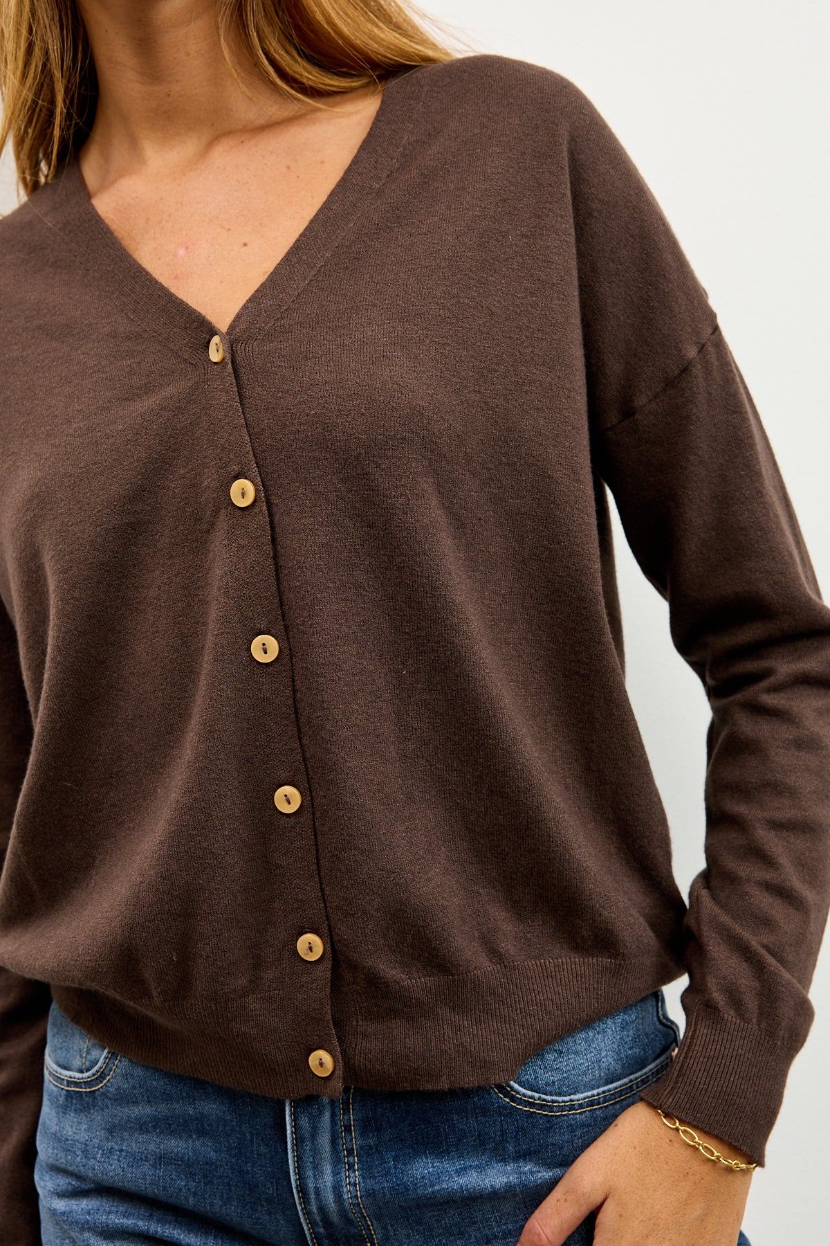 קרדיגן סריג דק חום