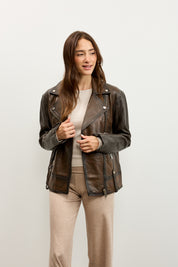 ‎מעיל עור חום HARPER OVERSIZED BOYFRIEND JACKET