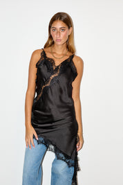 טוניקת תחרה אסימטרית שחורה