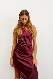 שמלת קולר אסימטרית בורדו