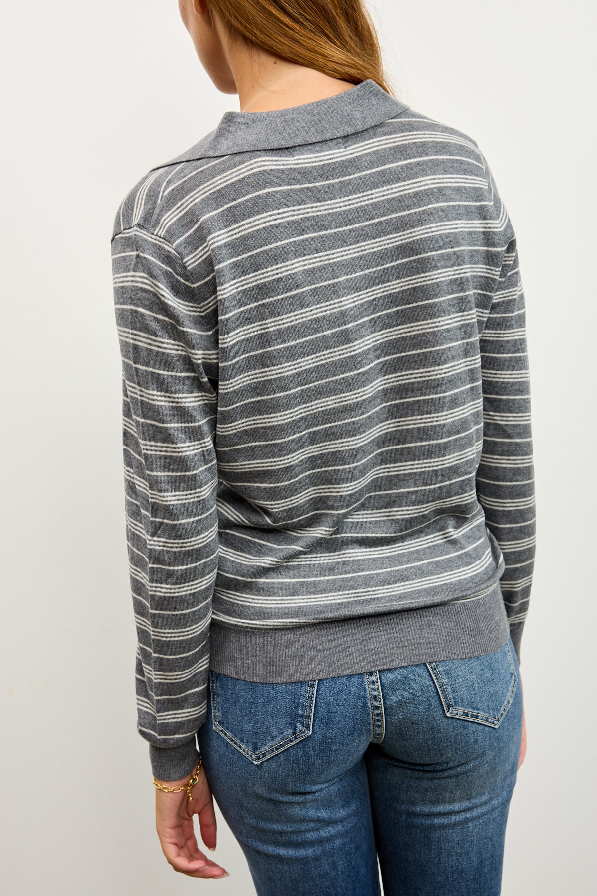 סריג פולו פסים אפור