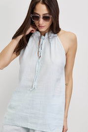 חולצת פשתן כותנה קולר תכלת