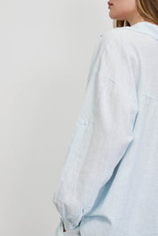 חולצת פשתן כותנה מכופתרת אוברסייז תכלת