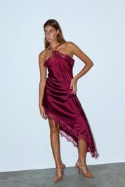 שמלת קולר אסימטרית בורדו