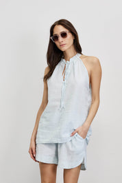 חולצת פשתן כותנה קולר תכלת