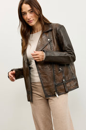 ‎מעיל עור חום HARPER OVERSIZED BOYFRIEND JACKET