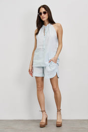 חולצת פשתן כותנה קולר תכלת