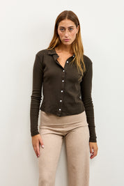 חולצה מכופתרת כותנה פולו חום