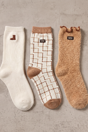 מארז 3 זוגות גרבי UGG Classic Crew שמנת ובז