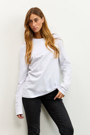 טי שירט ניקי כותנה עם שרוולים ארוכים לומינה לבן