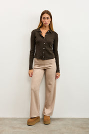 חולצה מכופתרת כותנה פולו חום