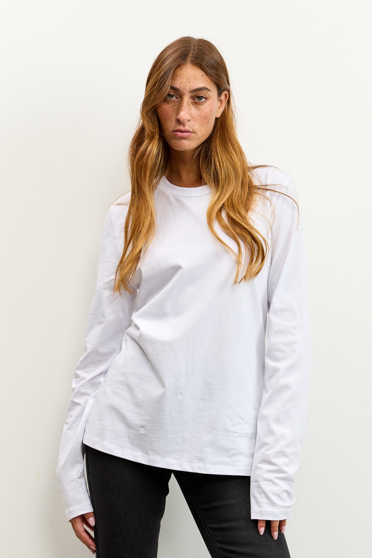 טי שירט ניקי כותנה עם שרוולים ארוכים לומינה לבן