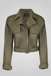 מעיל עור ירוק  ROMIE CROPPED TRENCH BIKER