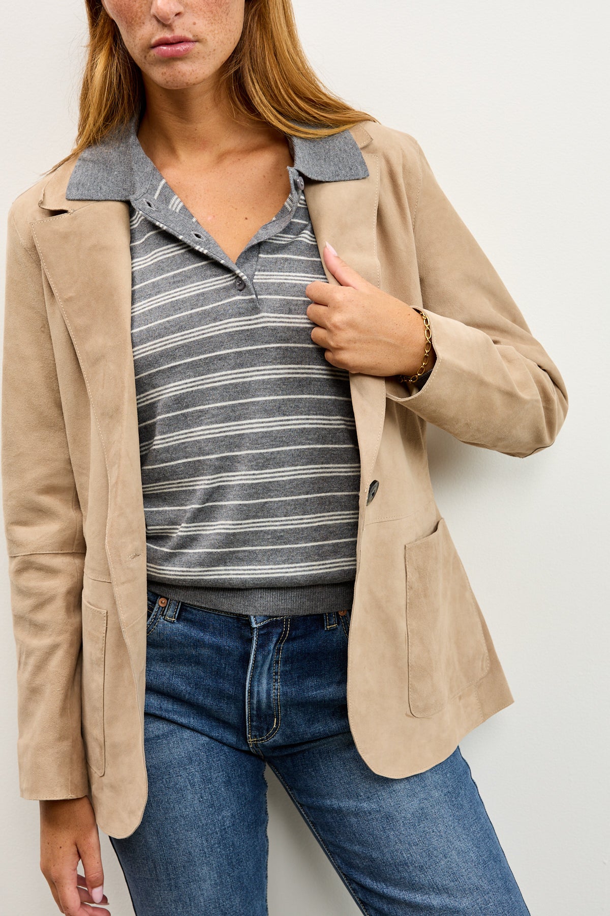 סריג פולו פסים אפור