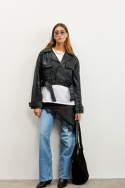 טוניקת תחרה אסימטרית שחורה