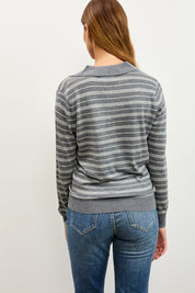 סריג פולו פסים אפור