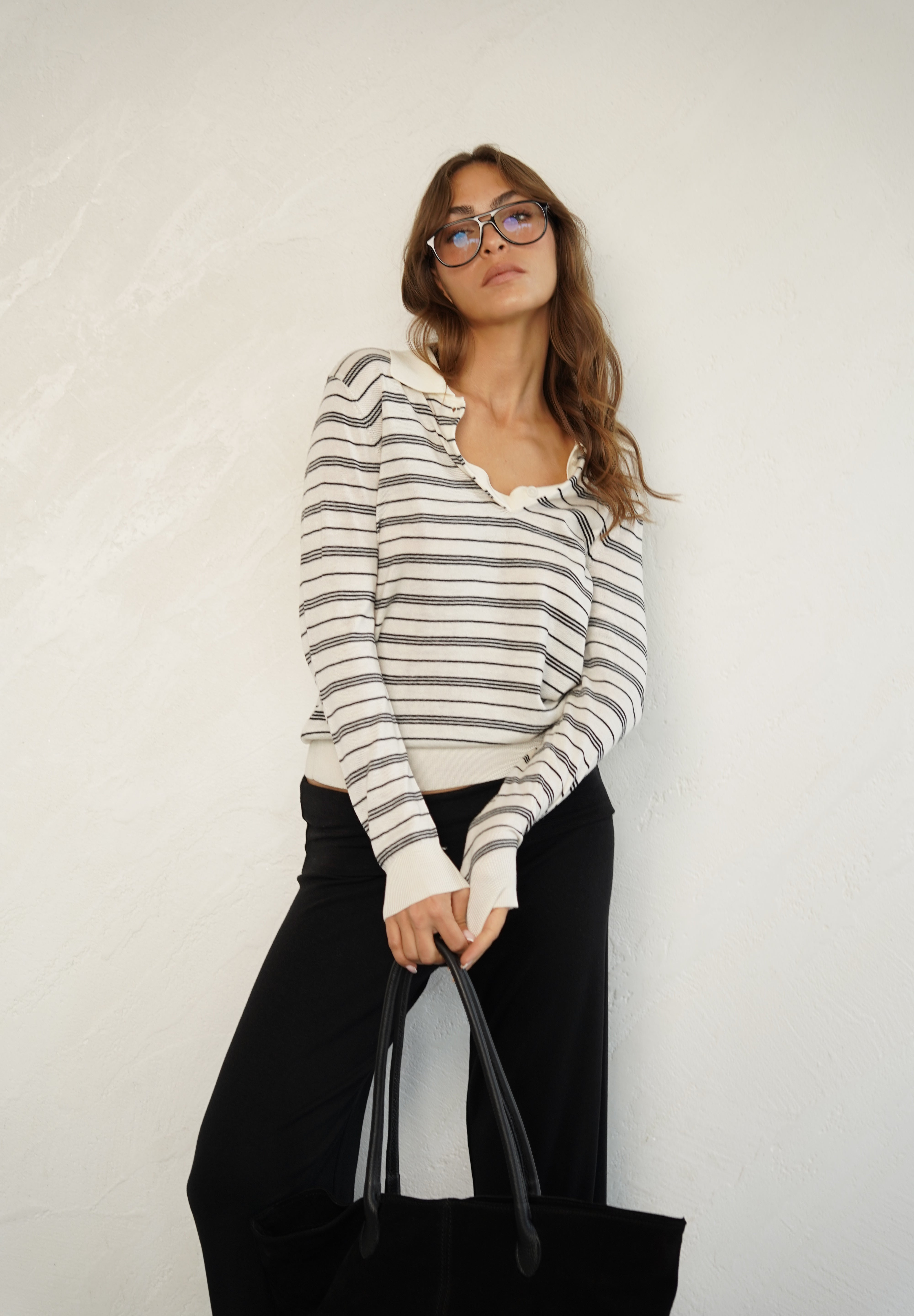 סריג פולו פסים שחור