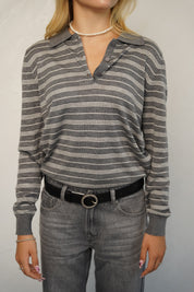 סריג פולו פסים אפור