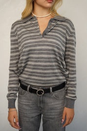 סריג פולו פסים אפור