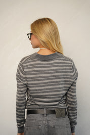 סריג פולו פסים אפור